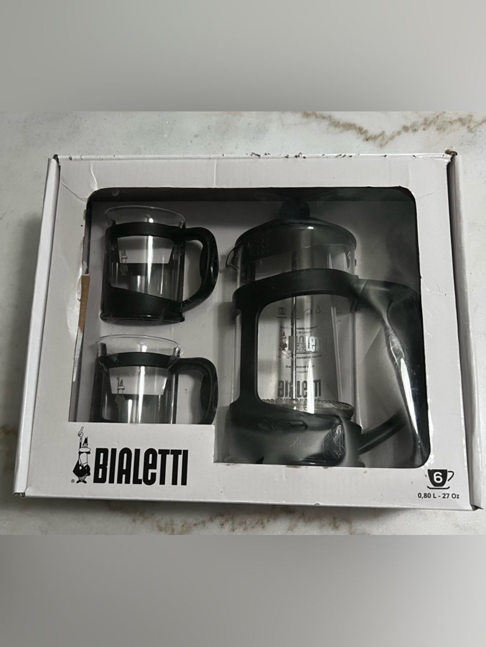 Bialetti 3-Piece Coffee Press Set 6 Cup Press NEW French Press And 2 Mugs